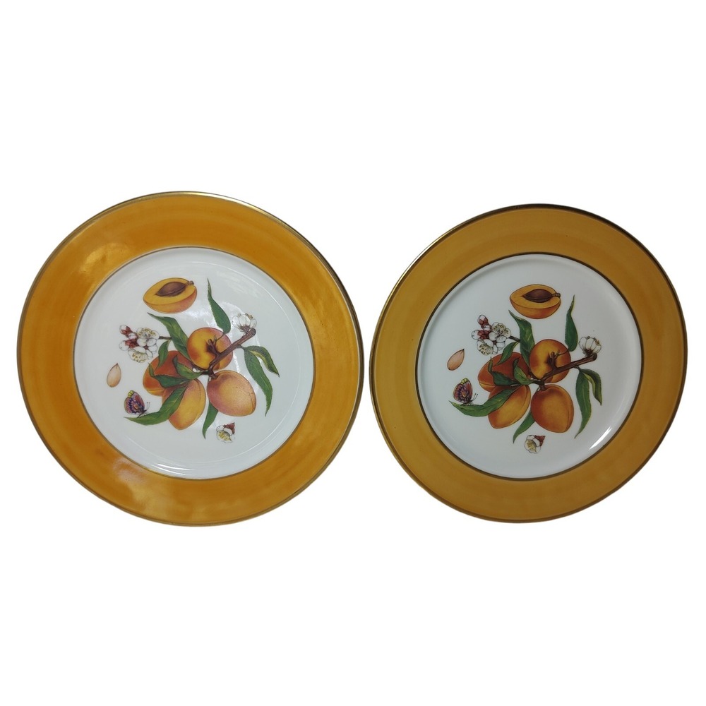 De Limoges Veritable Dessert Plates Porcelain‎ Peach and Butterfly Set of Two